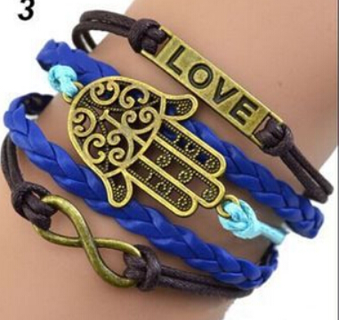 fashion bracelet Heart bright multi- bracelets ashion Jewelry Leather Cord Love Friendship Infinity Charm Bracelet Silver lots Mixed style