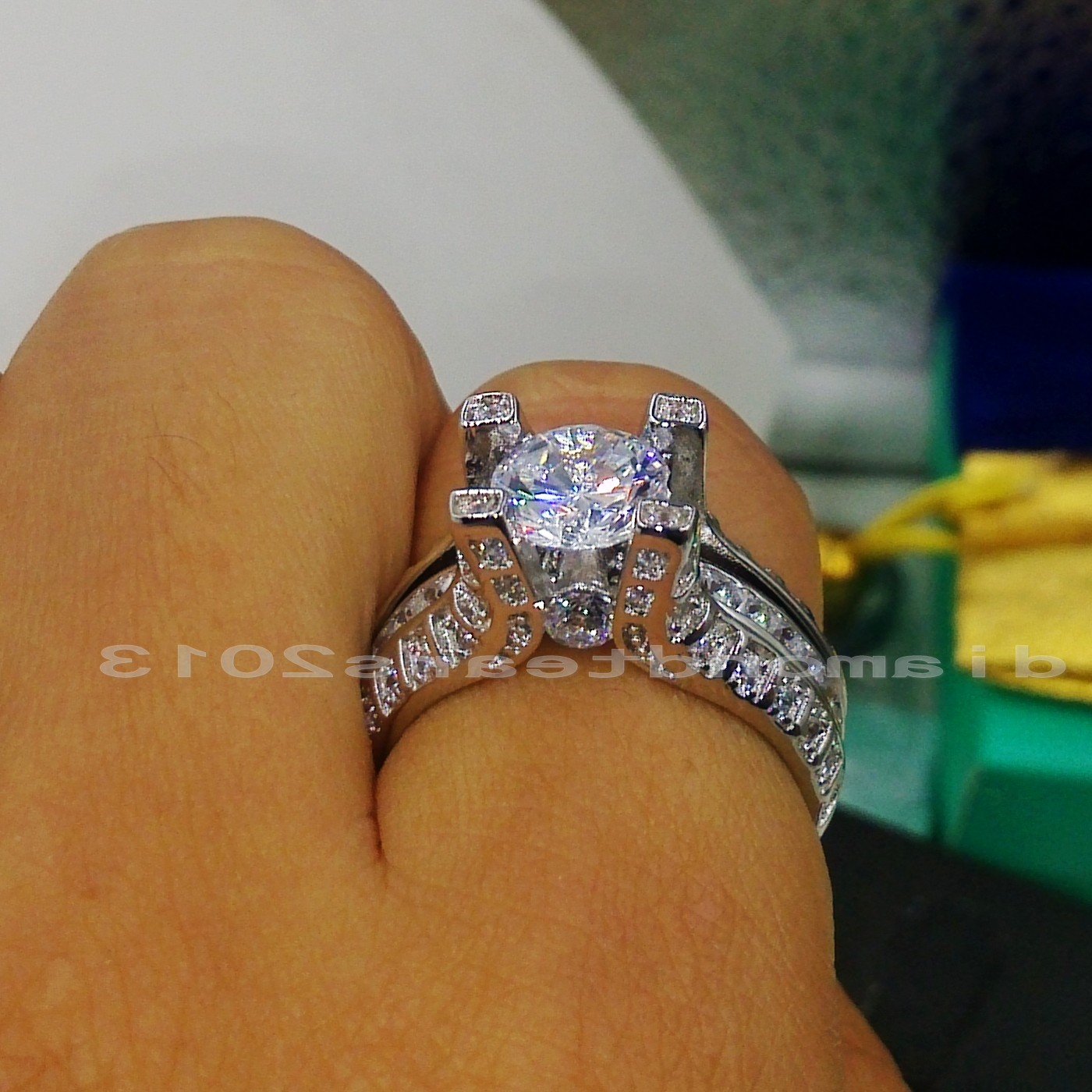 10kt Gold Filled White Topaz Simulated Dia Engagement Wedding Ring Set for Women Sz 5/6/7/8/9/10 Free Shipping