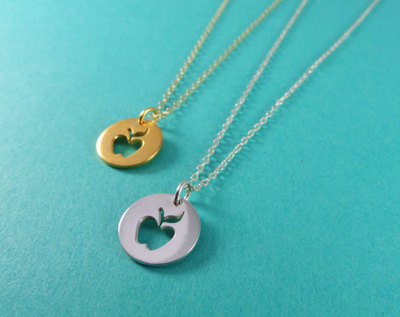 30PCS- N123 Gold Silver Cute Apple Necklace Simple Funny Outline Fruit Necklace Teacher Necklaces Circle Disc Necklaces for Coin Jewelry