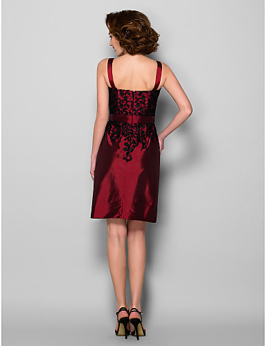 New Arrival Free Shipping Elegant Sheath/Column Mother of the Bride Dress With Jacket Burgundy Knee-length 3/4 Length Sleeve Taffeta