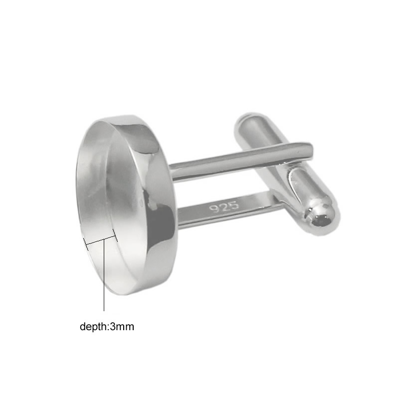 Beadsnice 925 Sterling Silver Cufflink Blanks French Cufflink Base with 16mm Round Cabochon Setting DIY Cufflink Findings for Men ID 33332