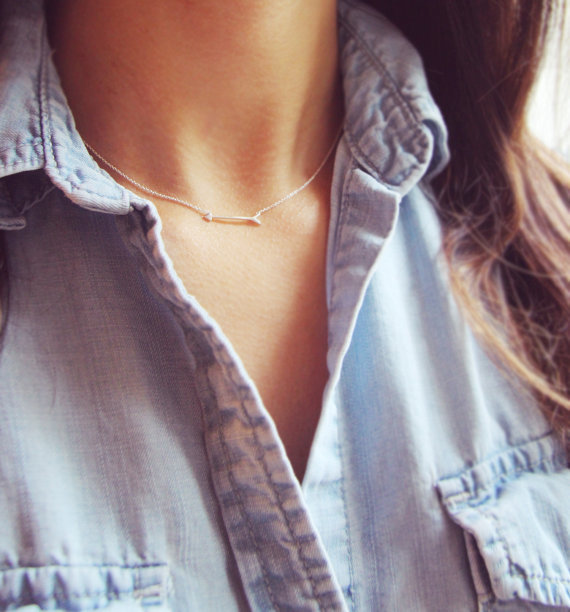 10PCS- N067 Gold Silver Simple Tiny Horizontal Arrow Necklaces for Men Cute Long Arrow Necklace Stick Necklace Jewelry for Women