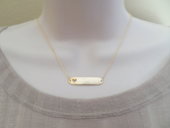 10PCS Gold Silver Hollow Out Open Heart Necklaces Simple Bar with Heart Necklaces Love Heart Tag Necklaces for Lovers Couples