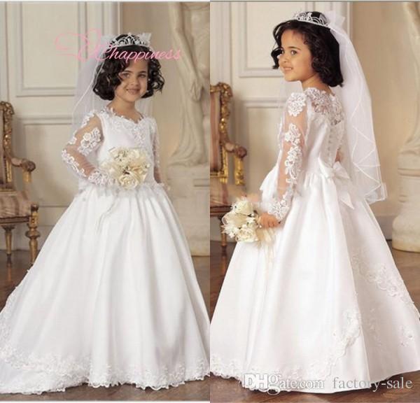 2017 Lovely White Lace Full Sleeves Flower Girls Dresses for Wedding Floor Length Appliqued Satin Girls Pageant Dresses BO4824
2017 Lovely White Lace Full Sleeves Flower Girls Dresses for Wedding Floor Length Appliqued Satin Girls Pageant Dresses BO4824