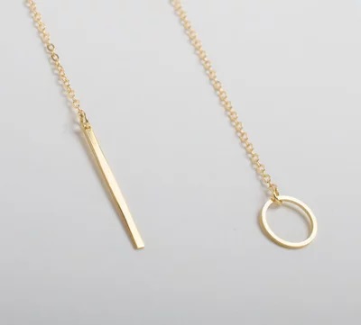 10PCS- N023 Gold Silver Dainty Minimalist Circle with bar Necklace Metal Square Round Necklaces Simple Y shape stick necklace