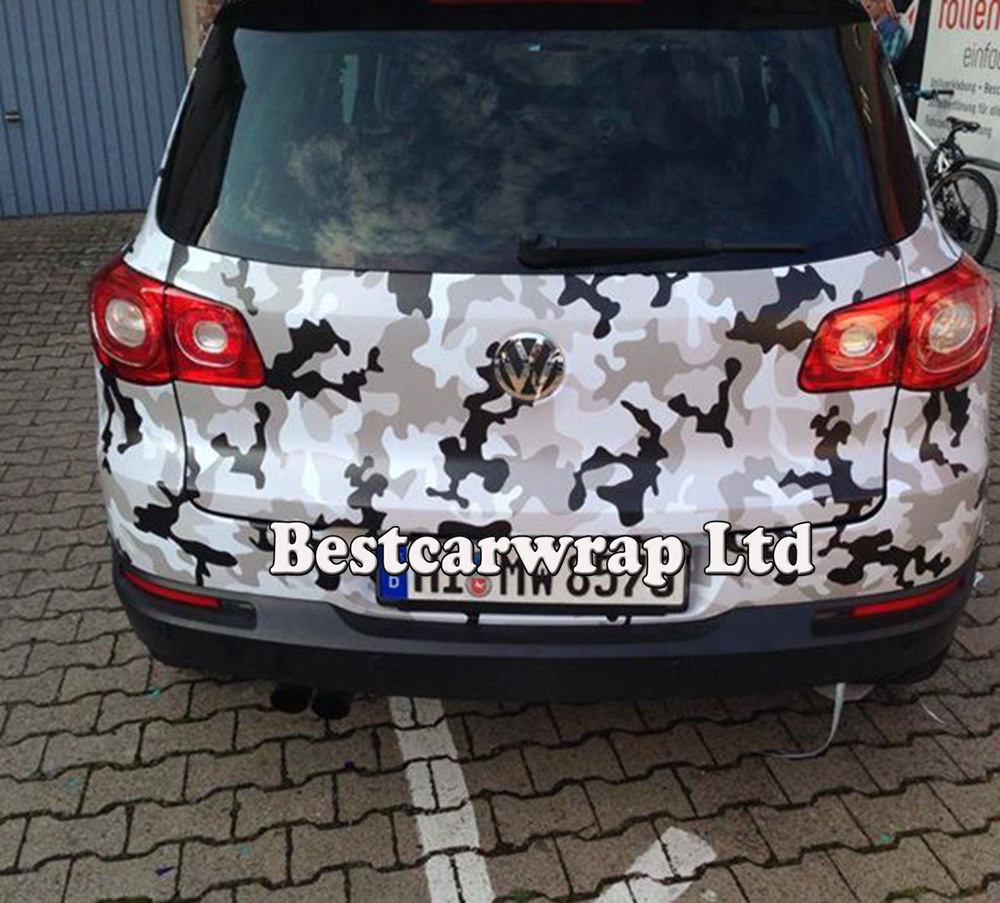 Winter Snow camo vinyl wraps Black white grey With Air Free Vehicle decal Stickers Winter arctic tiger camougflage Film 1.52x30m/Roll