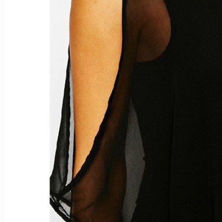 2015 Summer Style New Sweet Strapless Sleeve Back Triangular Hollow Out Women Dress Black V-neck Chiffon Party Dresses Plus Size FG1511