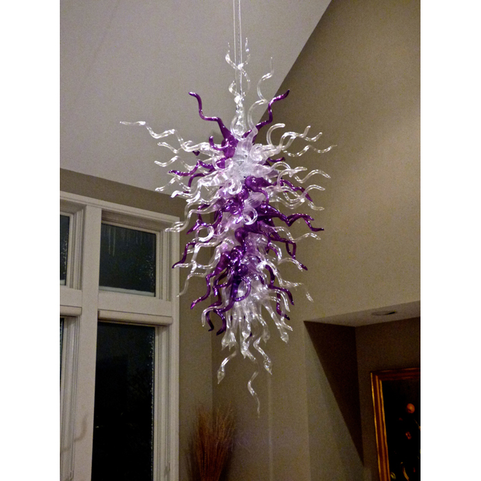 Handmade Murano Glass LED Chandelier - Foyer Decor in Purple & White: Chihuly Style, Blown Glass, Elegant Design
Handmade Murano Glass LED Chandelier - Foyer Decor in Purple & White: Chihuly Style, Blown Glass, Elegant Design