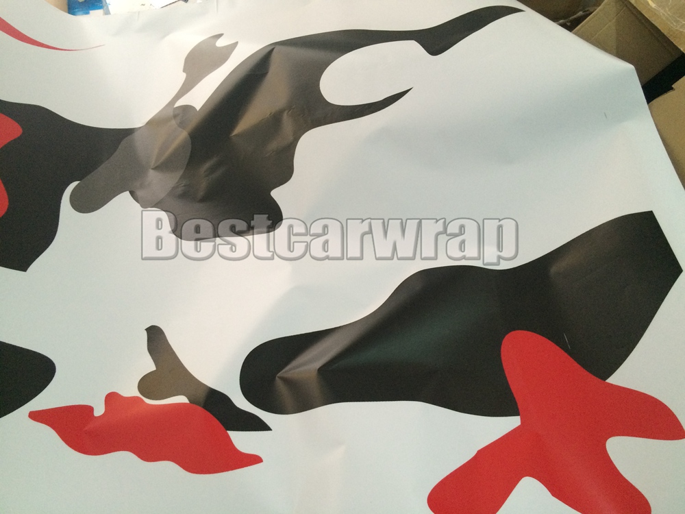 Red white arctic Camo Vinyl Car Wrap Film With Air Rlease Gloss / Matt Snow Camouflage Pixel Car Sticker decal 1.52x30m/Roll(5x99ft)