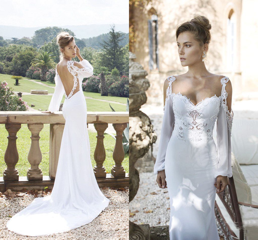 Long Sleeves Julie Vino 2019 Wedding Dresses Sweetheart Lace Backless Sheath Sweep Train Chiffon White Beach Bridal Gowns Vestido de noiva, Champagne
Long Sleeves Julie Vino 2019 Wedding Dresses Sweetheart Lace Backless Sheath Sweep Train Chiffon White Beach Bridal Gowns Vestido de noiva, Champagne