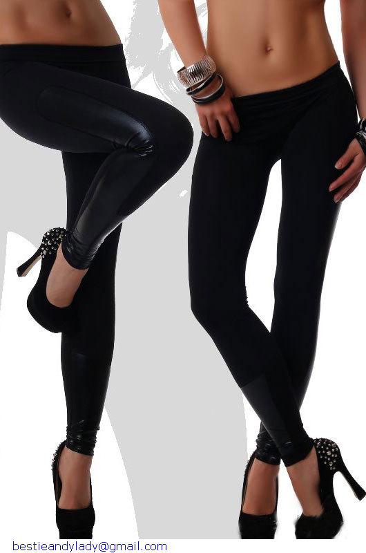 Sport Contrast trousers for women Side Faux Leather Trim Black Stretch fitness Leggings slim jegging LC79538 dear-lover