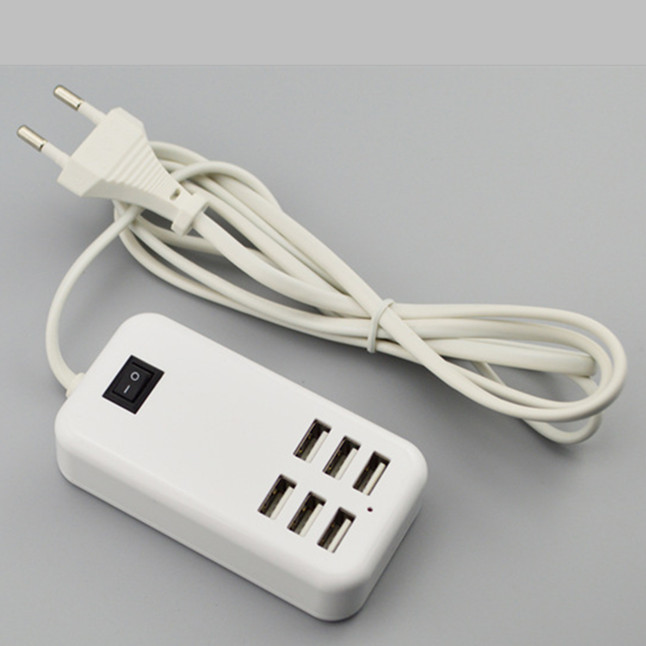 

6 Ports USB Travel Charger 5V 6A 25W USB Desktop Charger Adapter Wall Charger US EU Plug with 1.5m Cable for Smart Phone