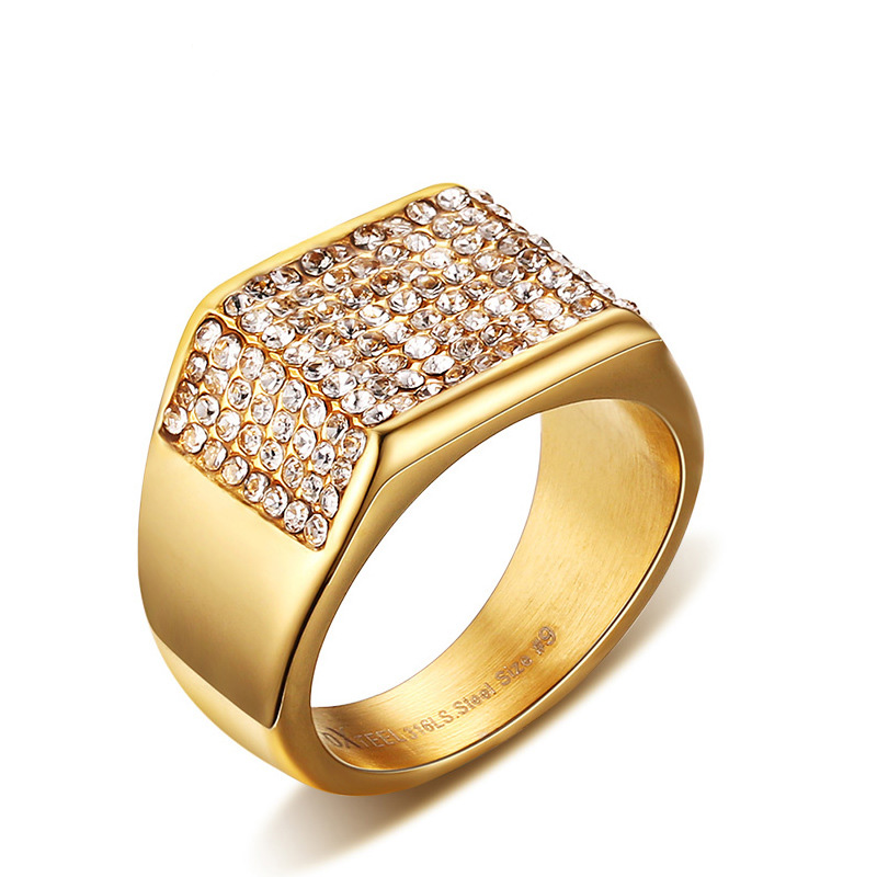 Titanium Steel Set Diamante Men Fashion Rings Gold 11mm Size 7-12 от DHgate WW