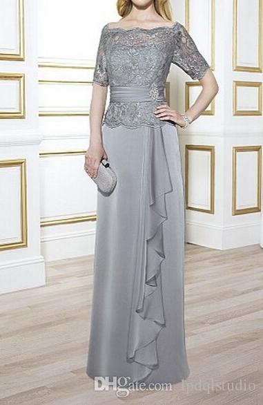 Elegant Mother of the Bride Dresses Light Gray Satin Chiffon with Lace Top Zipper Back Mother's Dresses Off Shoulder Custom Made Plus Size