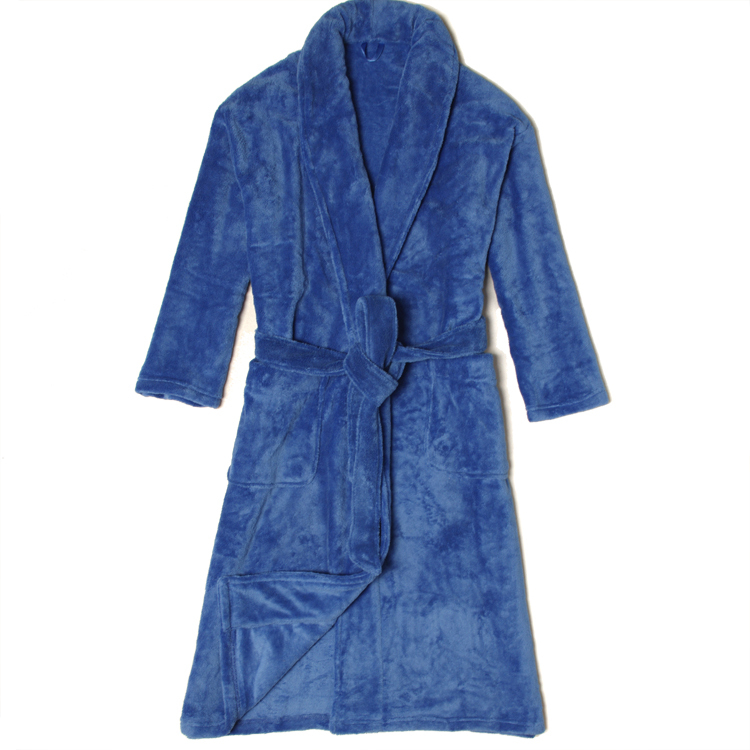 Wholesale-Winter Warm flannel solid color coral fleece robe men's long-sleeve plus size bathrobes home casual sleepwear