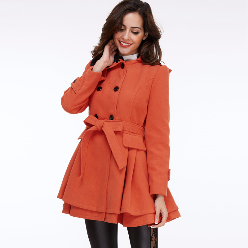 Wholesale- Sisjuly women winter autumn trench coat woolen coat double breasted long sleeve belt red slim womens khaki trench coat
