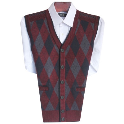 Fall-Autumn Men Knitted Sweater Woolen Vests Male Plaid Single Breasted Sleeveless Vests Cashmere Business Casual Waistcoats W117