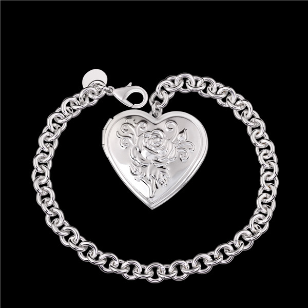 Hot sale gift 925 silver Closed heart-shaped bracelet DFMCH347,Brand new fashion 925 sterling silver plated Chain link bracelets high grade