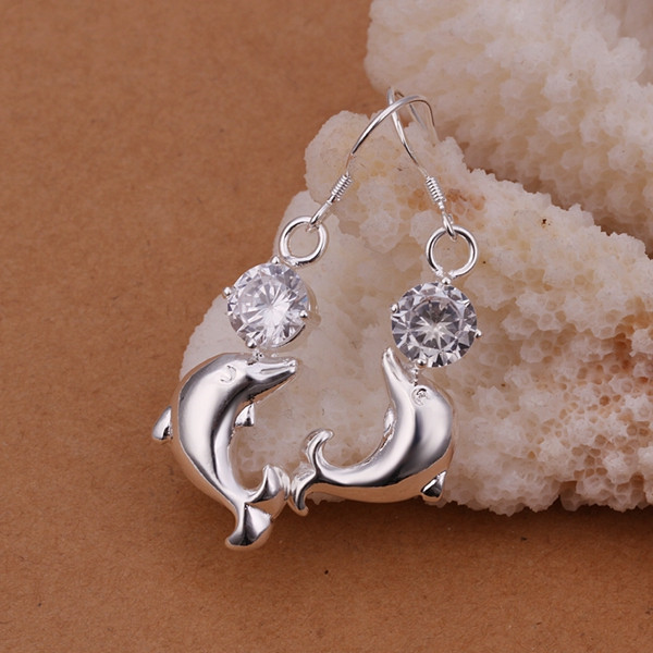 Brand new sterling silver plate Dolphin earrings insets DFMSE270,women's 925 silver Dangle Chandelier earrings 10 pairs a lot factory direct