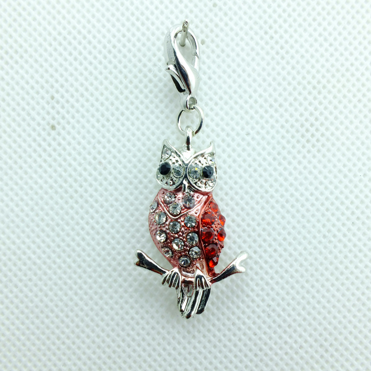 Hot Sale Fashion Floating Charms Lobster Clasp 5 Color Rhinestone Owl Charms DIY Accessories Jewelry Mix Order