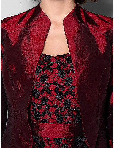 New Arrival Free Shipping Elegant Sheath/Column Mother of the Bride Dress With Jacket Burgundy Knee-length 3/4 Length Sleeve Taffeta