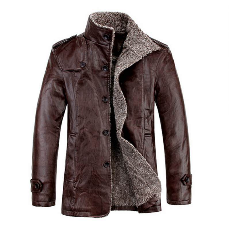 3 Color Hot New 2015 Winter Mens Fashion PU Leather Slim Fit Jacket Casual Thick Plush Lining Warm Outdoor Coats L-3XL FG1511