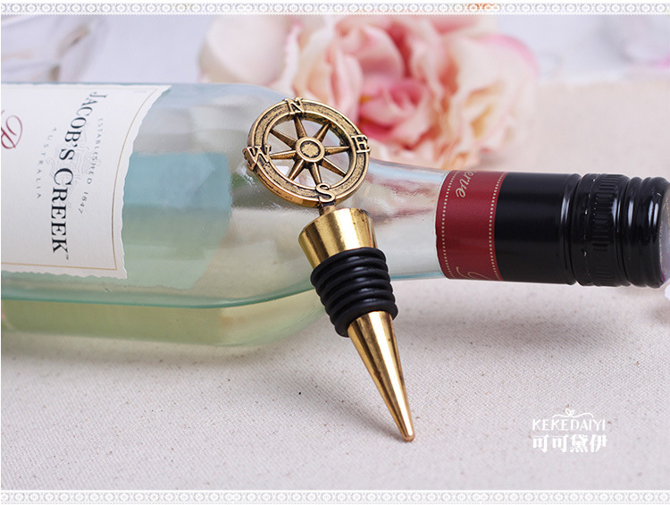 50pcs/lot wedding favors gifts vintage bronze compass Wine Bottle Stopper present Keepsake souvenir