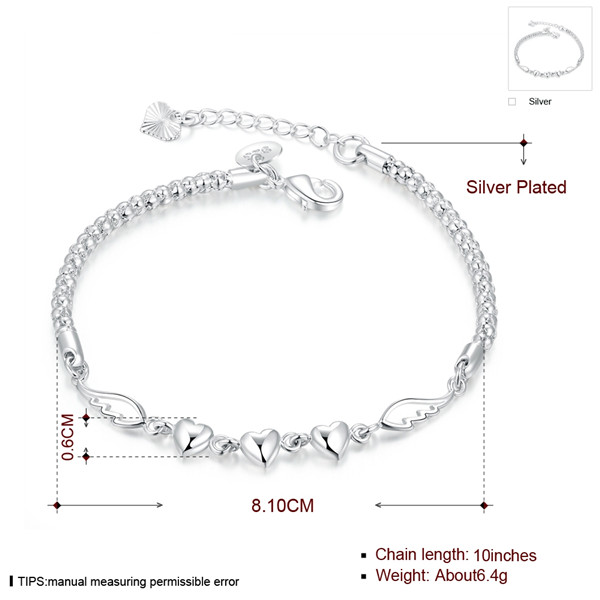 Hot christmas sale 925 silver Heart Feather Bracelet DFMCH365, Brand new fashion 925 sterling silver plated Chain link bracelets high grade