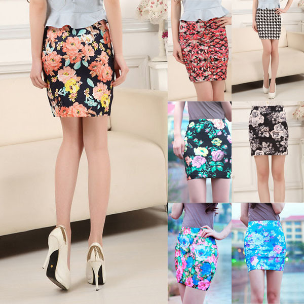 Retail Wholesale Stylish Women Skirts Stretch Plain High Waist Floral Pencil Short Cotton Modal Skirt New