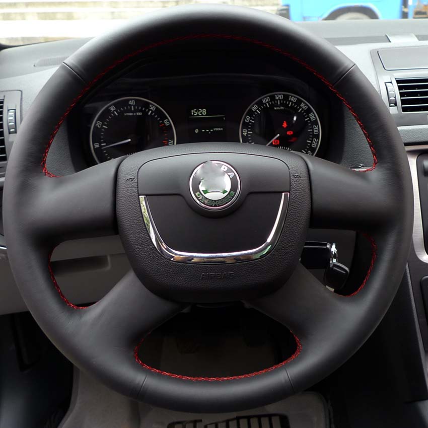 Steering wheel covers Case for SKODA Rapid Superb Genuine leather DIY Car styling leather car covers