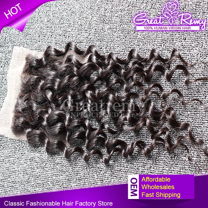 Half Price Brazilian Hair Top Lace Closure Human Virgin Hair Water Wave Free Part Big Curly Remy Hair Closure Bleached Knot Natural Black Greatremy