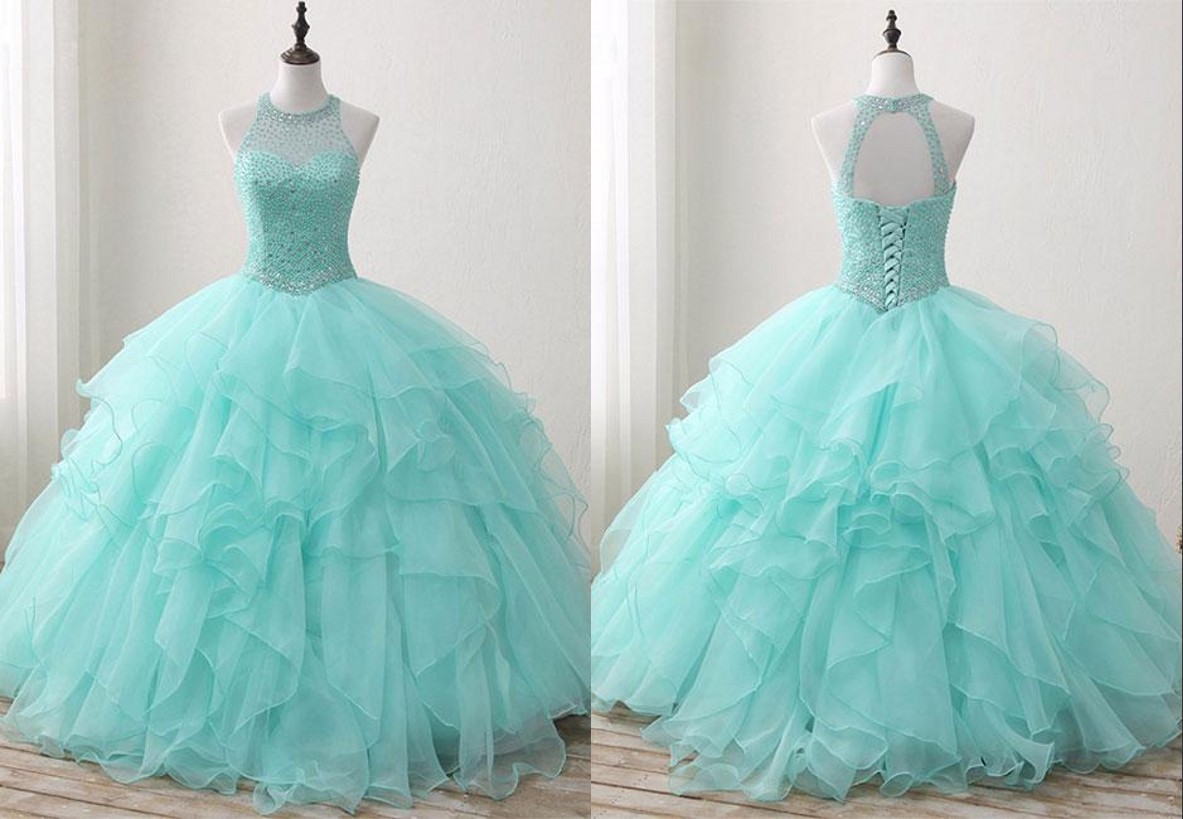 Light Aqua 2023 Cheap Sweet 16 Girls Party Prom Dresses Sheer Neck Keyhole Back Crystal Beaded Ball Gowns With Ruffles Quinceanera Dresses, Burgundy 
Light Aqua 2023 Cheap Sweet 16 Girls Party Prom Dresses Sheer Neck Keyhole Back Crystal Beaded Ball Gowns With Ruffles Quinceanera Dresses, Burgundy