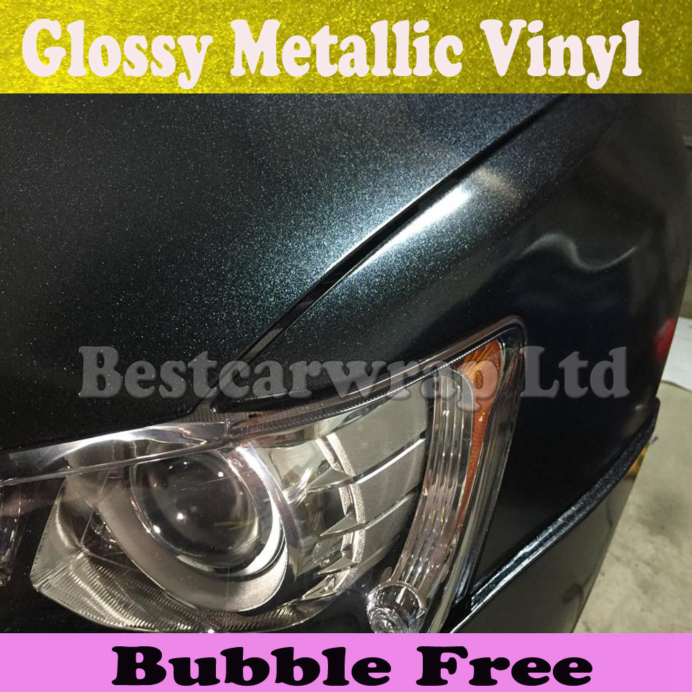 Pearl Glossy Black vinyl wrap for Car wrapping covering Metallic Gloss black Film Car stickers foil Vehicle styling Size 1.52*20M/Roll