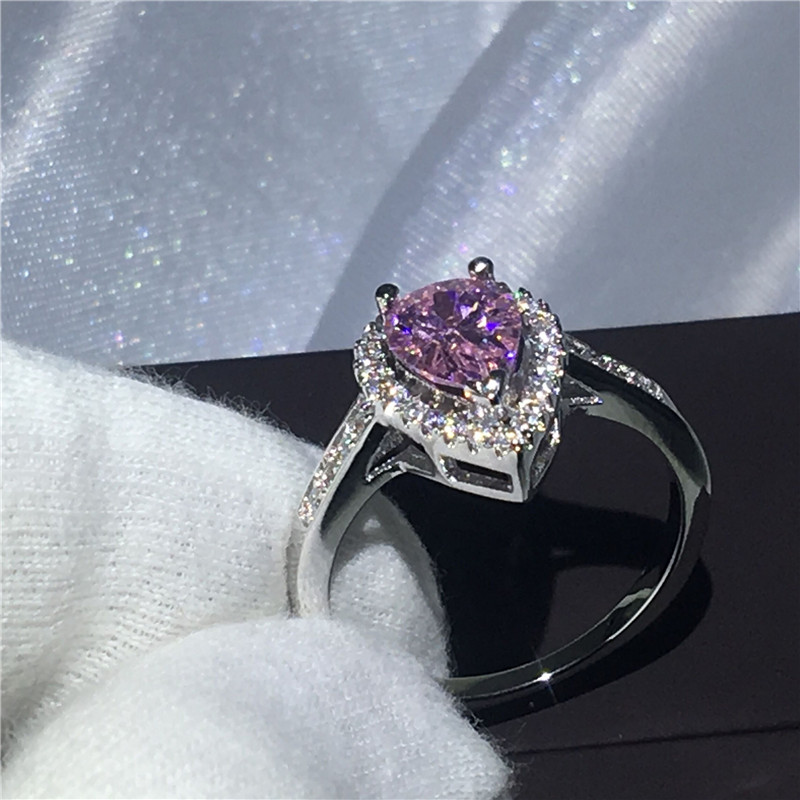 Handmade Jewelry 925 Sterling silver Engagement wedding band rings for women Pear cut 3ct Pink 5A zircon crystal Bijoux