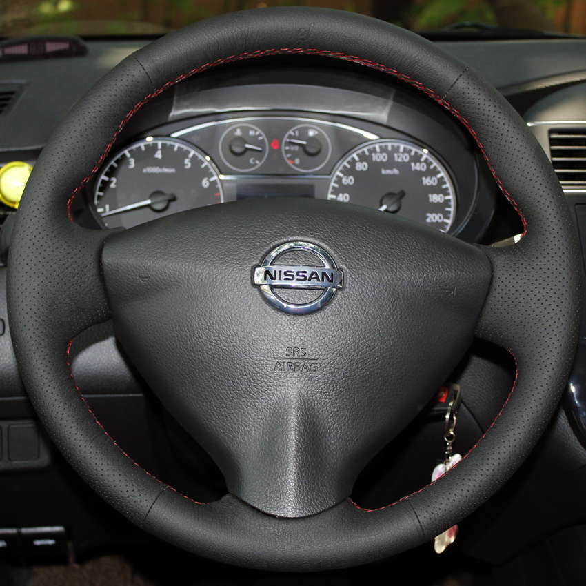 Steering wheel cover Case for NISSAN TIIDA 2011 Bluebird 2012 SYLPHY Genuine leather DIY Car styling Interior decoration Car covers
