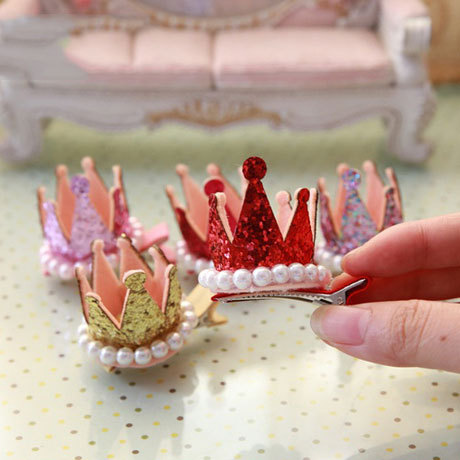 New Kids Girls Xmas Dacing Party Hair Clips Crown Pearl Princess Barrette Ribbon