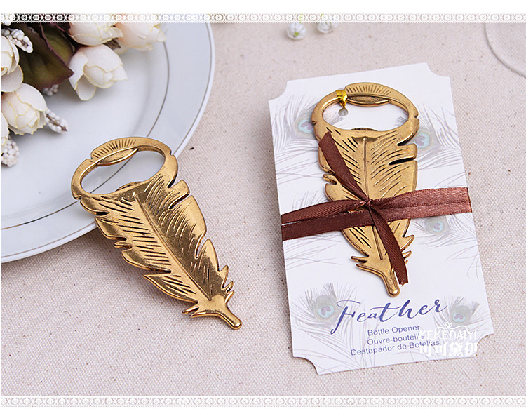 100PCS/LOT "Gilded Gold" Feather Bottle Opener Souvenir For Birthday Parties Kids Adult Birthday Favors And Gifts Free Shipping
