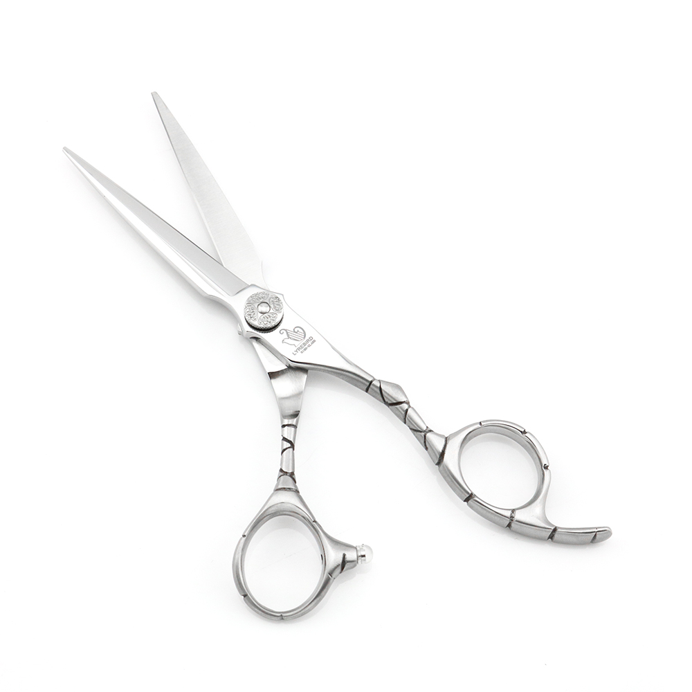Professional hair scissors 6 INCH Lyrebird HIGH CLASS barber scissors Curved line Handle Engraved Flower Screw Matte silvery handle NEW S2563
