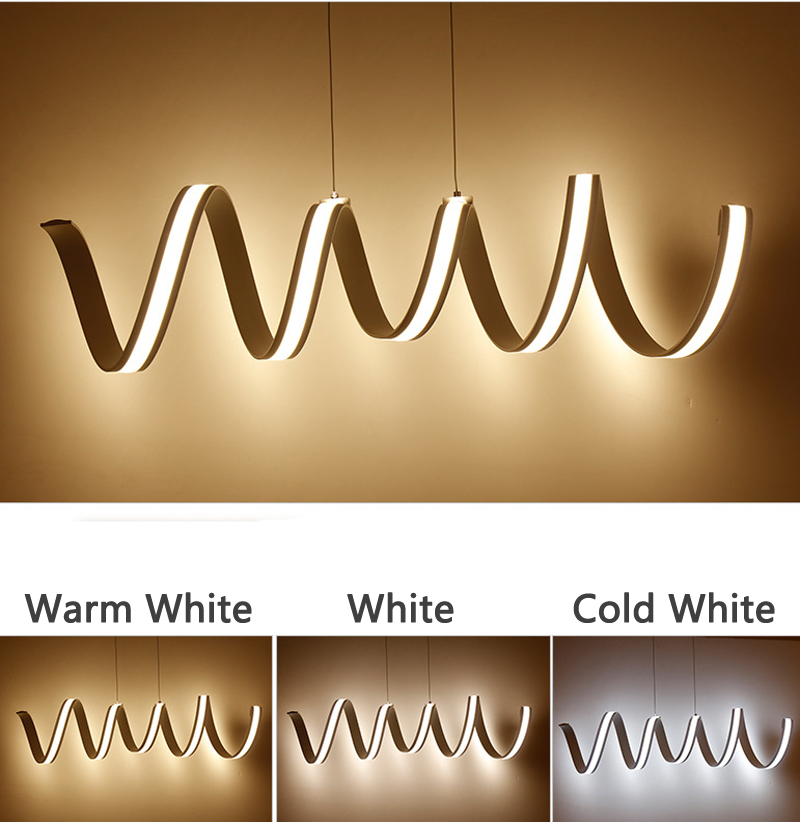 Modern Aluminum LED Pendant Spring Acrylic Light Wave Chandeliers Lighting Dinning Room Bar Fixture Stepless Dimmable Indoor Lights