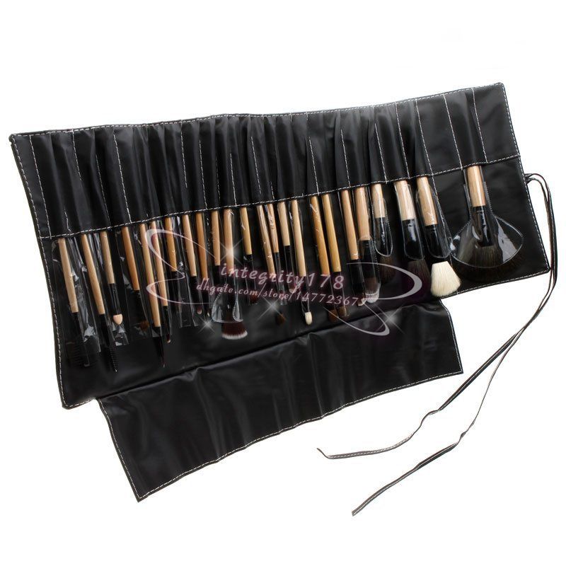 wood color 24Pcs Professional Makeup Brushes with Goat Hair Cosmetic Brush Set Kit Tool with soft case DHL