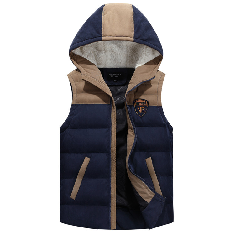 Fall-New Casual Duck Down Hooded Vest Mens Winter Sleeveless Jacket Plus Size Army Green Spliced Colors Thick Warm Waistcoat orange
