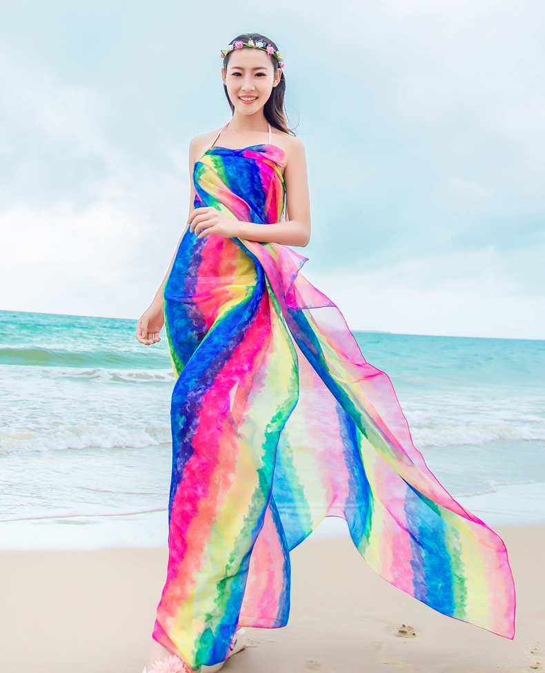 Summer Scarf Women's 150*180cm Long Pareo Scarves Striped Rainbow Print Chiffon Hijab Bikini Cover Up Beach Sarongs Wrap
Summer Scarf Women's 150*180cm Long Pareo Scarves Striped Rainbow Print Chiffon Hijab Bikini Cover Up Beach Sarongs Wrap