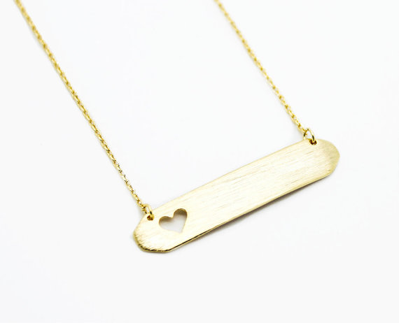 10PCS Gold Silver Hollow Out Open Heart Necklaces Simple Bar with Heart Necklaces Love Heart Tag Necklaces for Lovers Couples