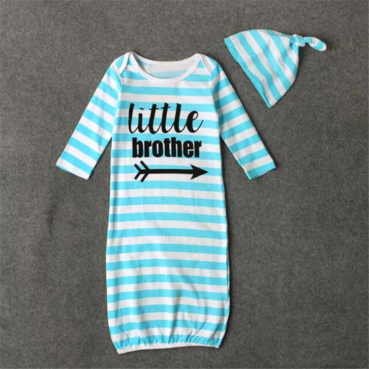 baby striped sleeping bag 2pc set twisted hat/headband+sleeping bag little sister little brother letters print newborns sleeping bag A08