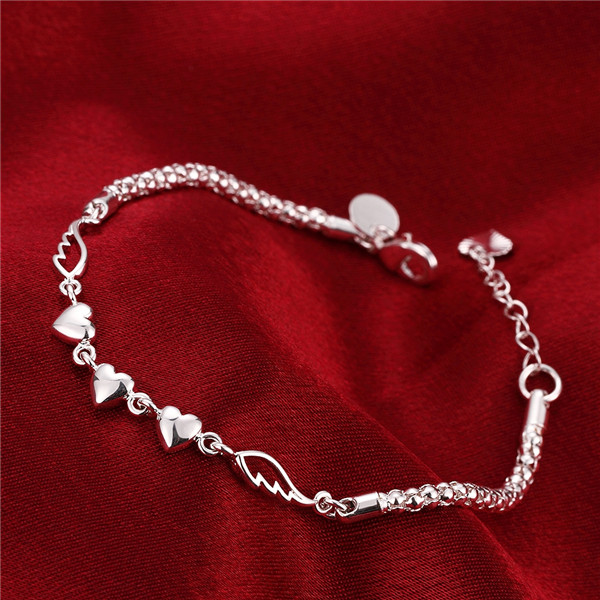 Hot christmas sale 925 silver Heart Feather Bracelet DFMCH365, Brand new fashion 925 sterling silver plated Chain link bracelets high grade