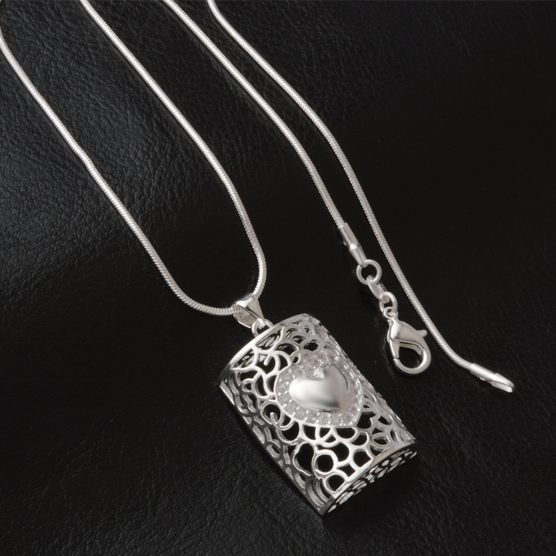 Free shipping fashion high quality 925 silver Heart cards With diamond jewelry 925 silver necklace Valentine's Day holiday gifts hot 1641