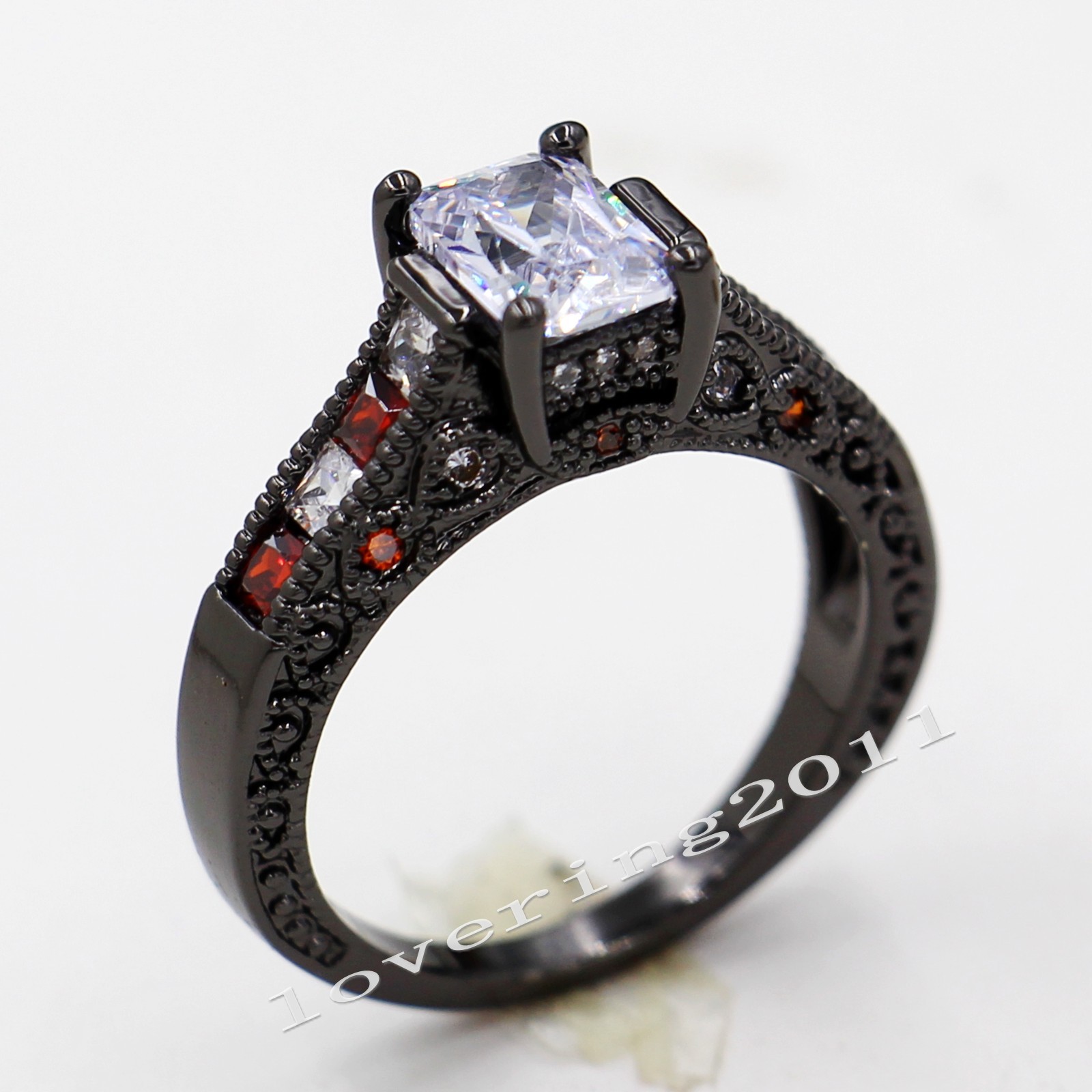 Vintage Red Garnet Diamonique Wedding Ring Victoria Wieck Rings Black Gold Filled Simulated Dia Christmas Gift