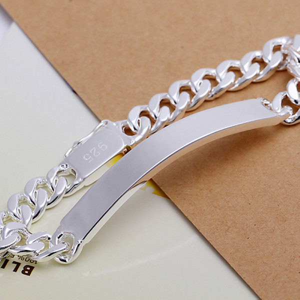 Hot sale gift 925 silver 8M leather bracelet - Men DFMCH182,Brand new 925 sterling silver plated Chain link gemstone bracelets high grade