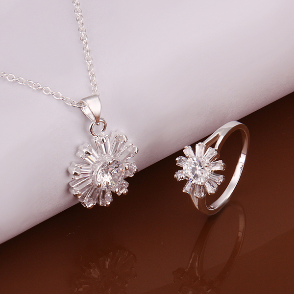 High grade 925 sterling silver Zircon piece leaves jewelry sets DFMSS619 brand new Factory direct sale wedding 925 silver necklace earring