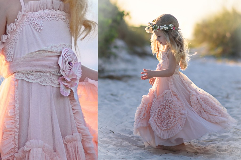 Pink Flower Girls' Dresses For Wedding Lace Appliques Ruffles Kids Formal Wear Sleeveless Long Beach Girls' Pageant Gowns